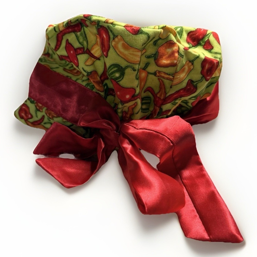 Scrub Surgical Medical Or Chef Cap Hat Hot Chili Pattern Red Ties Adjustable